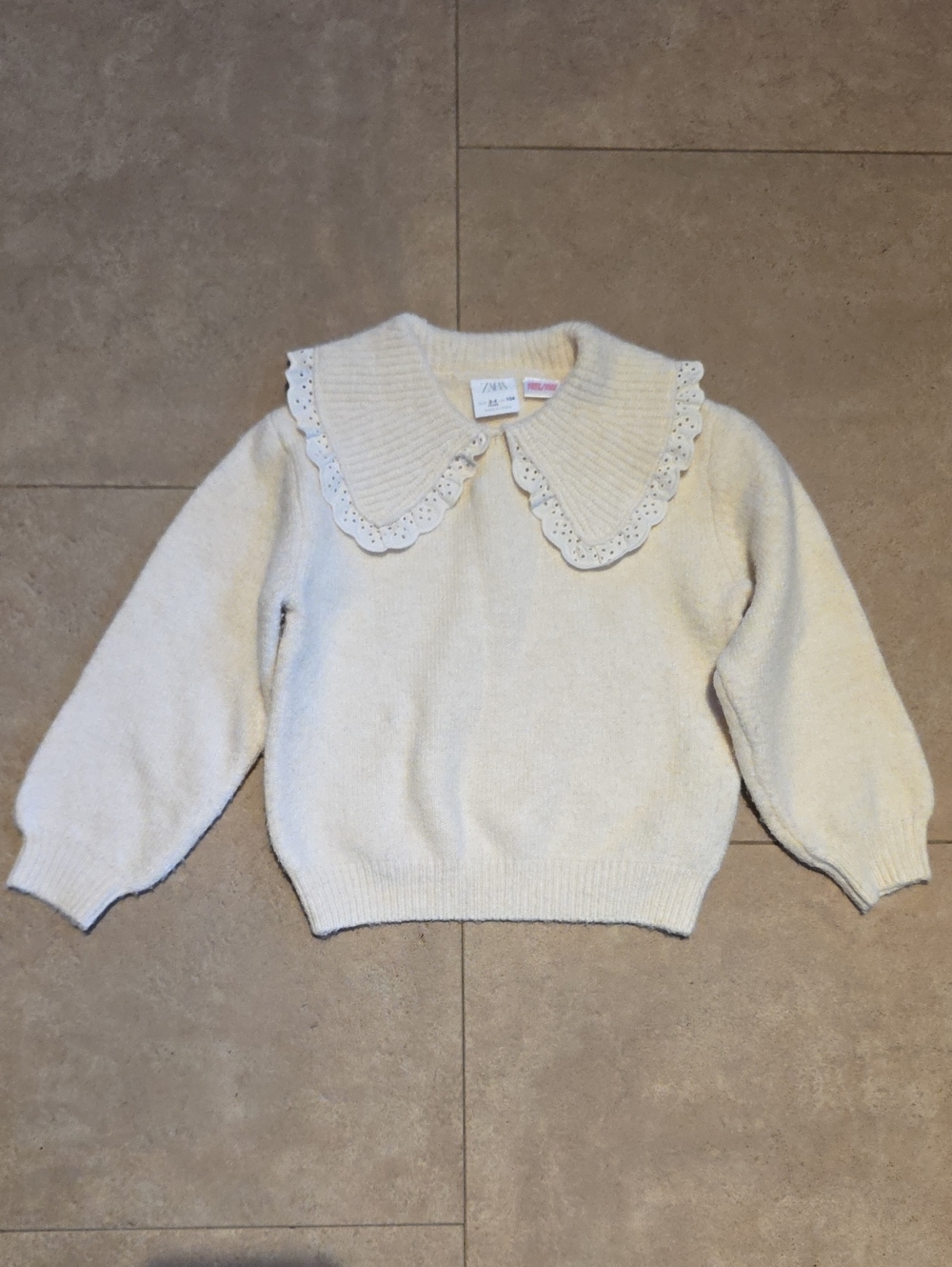 Zara Kid'd Cream Pointelle Collar Sweater - Size 3-4 Years